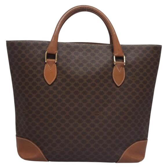 CELINE Macadam Canvas Hand Bag Pvc Leather Gold Brown - Picture 3 of 12